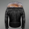 Biker Leather Jacket with Crystal Fox Fur Collar