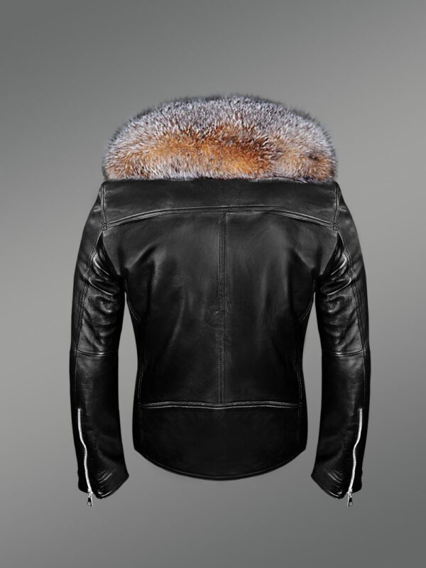 Biker Leather Jacket with Crystal Fox Fur Collar