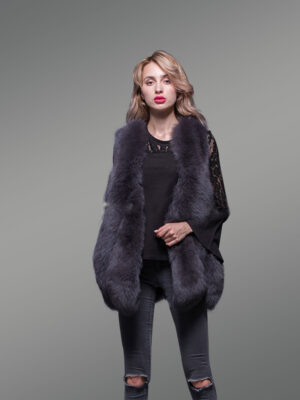 Black A-line fur vest for women