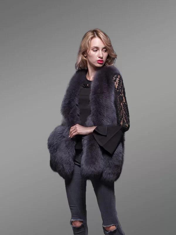 Black A-line fur vest for women - Image 3