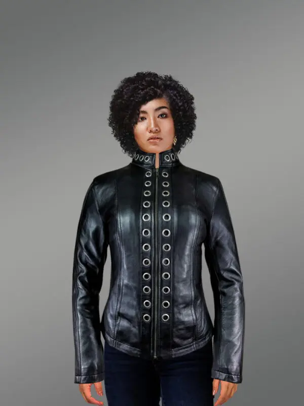 Black Brass Ring Jacket For Women