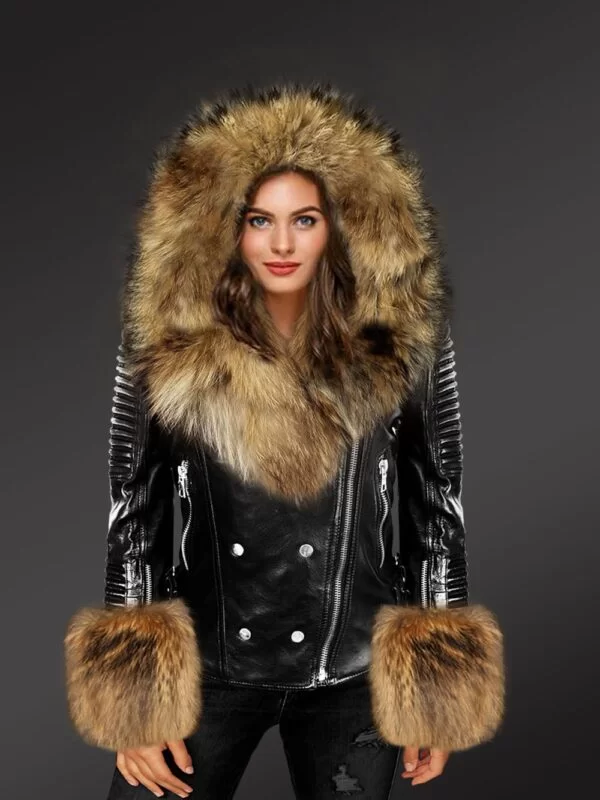 Leather Jacket with Fur for Women - Image 2