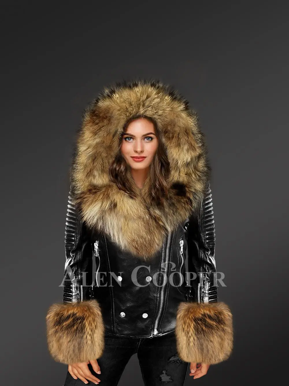 Leather Jacket with Fur for Women - Image 4