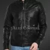 Black Men’s iconic black short real leather jacket with quilted shoulder