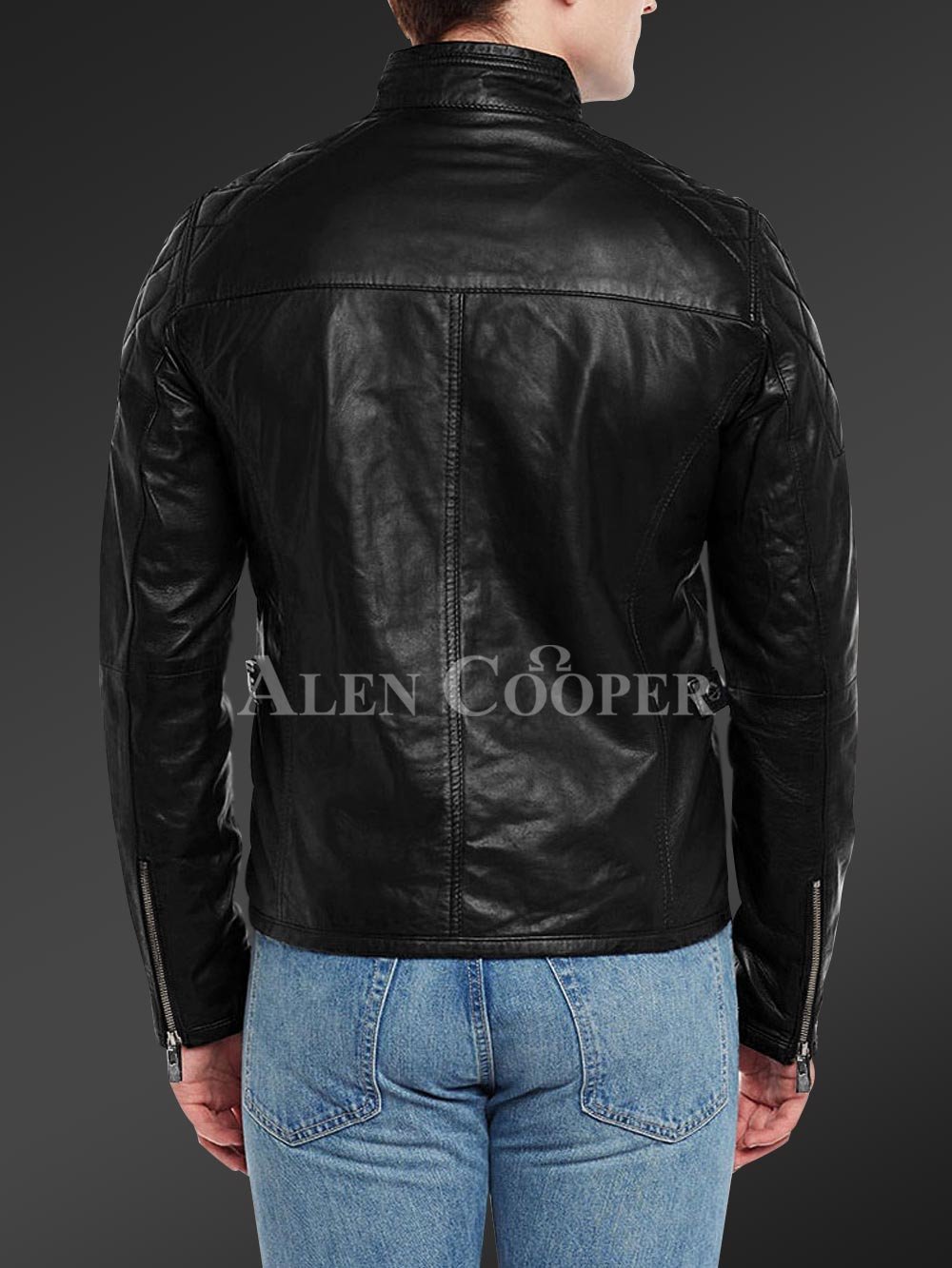 Men’s Iconic Black Short Real Leather Jacket with Quilted Shoulder - Image 9