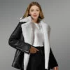 Black Sheepskin Shearling Jacket With White Wool Detailing
