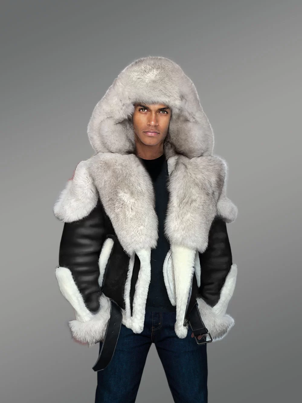 Jakewood Black Shearling with White Fox Fur Trim (5XL) | HipHopCloset