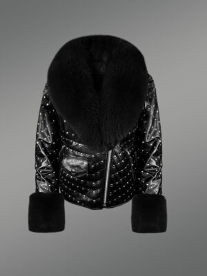 Black Leather Jackets with Detachable Fur Collar and Handcuffs