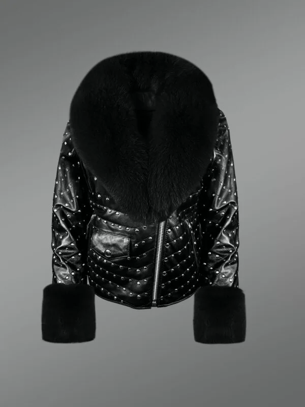 Black Leather Jackets with Detachable Fur Collar and Handcuffs