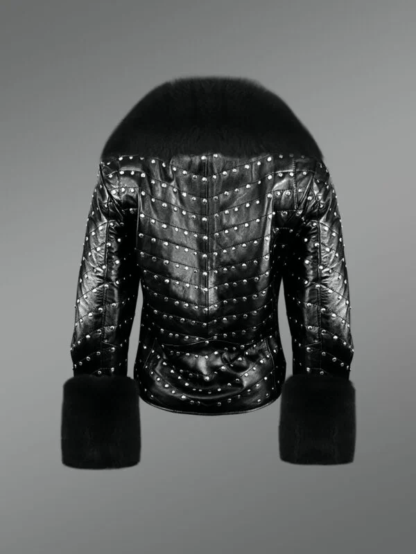 Black Leather Jackets with Detachable Fur Collar and Handcuffs - Image 3