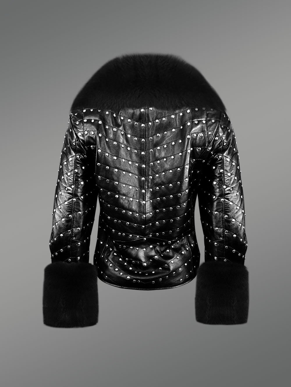 Black Leather Jackets with Detachable Fur Collar and Handcuffs - Image 3