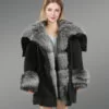 Black shell silver fur hooded warm winter parka for women