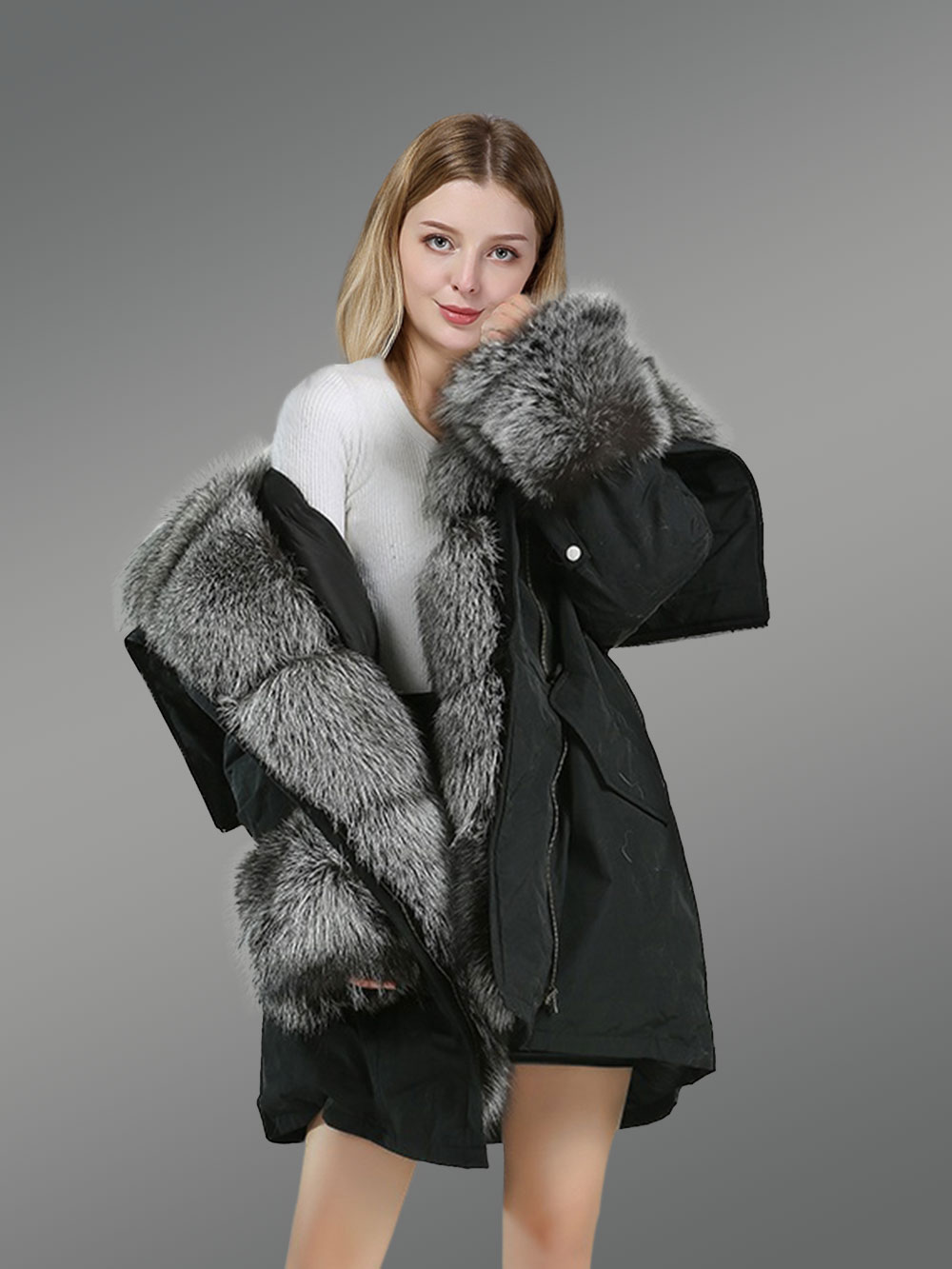Charlotte Genuine Silver Fox Down Parka