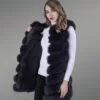 Black sleeveless fox fur coat for women