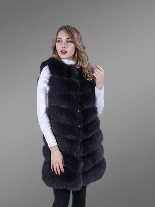 Black sleeveless fox fur coat for women - Image 2