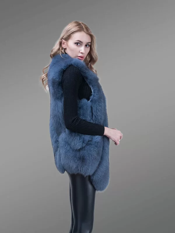 Blue Sleeveless Vest For Women - Image 2
