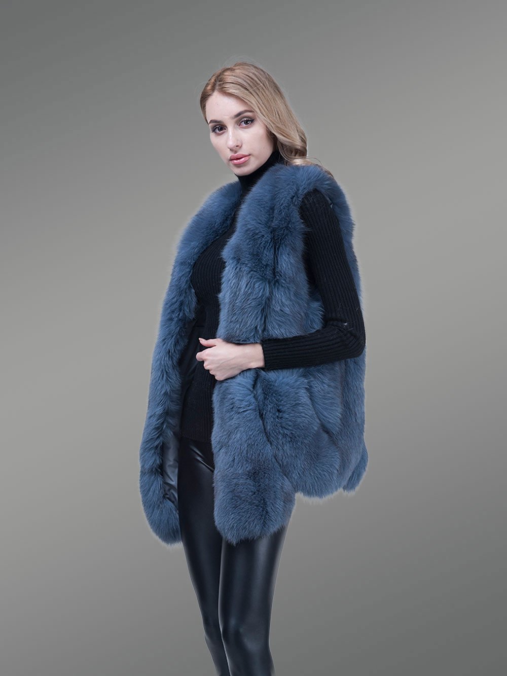 Blue Sleeveless Vest For Women - Image 5
