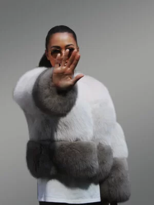 Bulky mid-length real fox fur warm winter coat