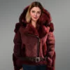 Burgundy Suede Finish Shearling Jacket