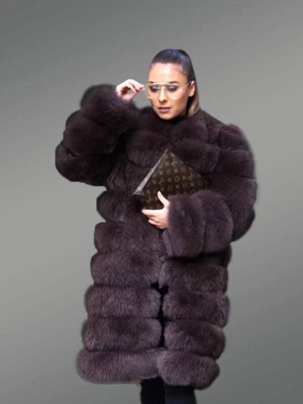 Coffee Brown Paragraph Coat Till Knee Length For Women - Image 2