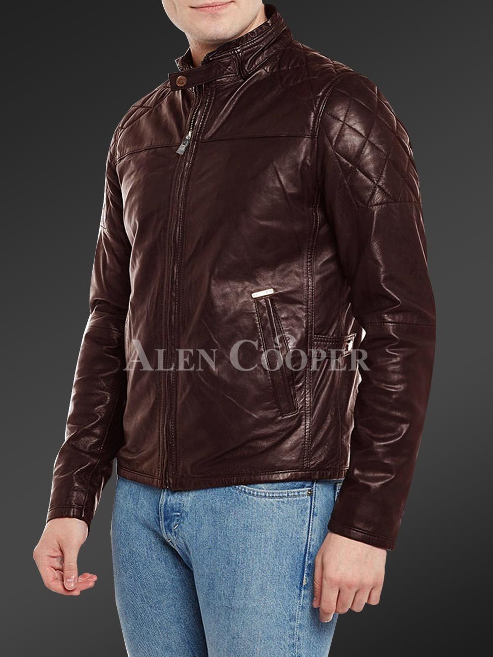 Men’s Iconic Black Short Real Leather Jacket with Quilted Shoulder - Image 7