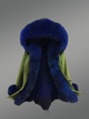 Elegant Fox Fur Parka with Detachable Fox Fur Hood in Olive