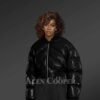 Exotic Black Leather Bomber Jacket for Women
