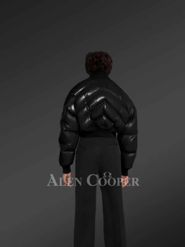 Leather Bomber Jacket with Fox Fur Collar for Women - Image 6