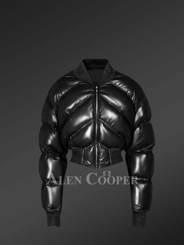 Leather Bomber Jacket with Fox Fur Collar for Women - Image 7