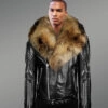 Leather Jacket with Chic Finn Raccoon Fur Collar