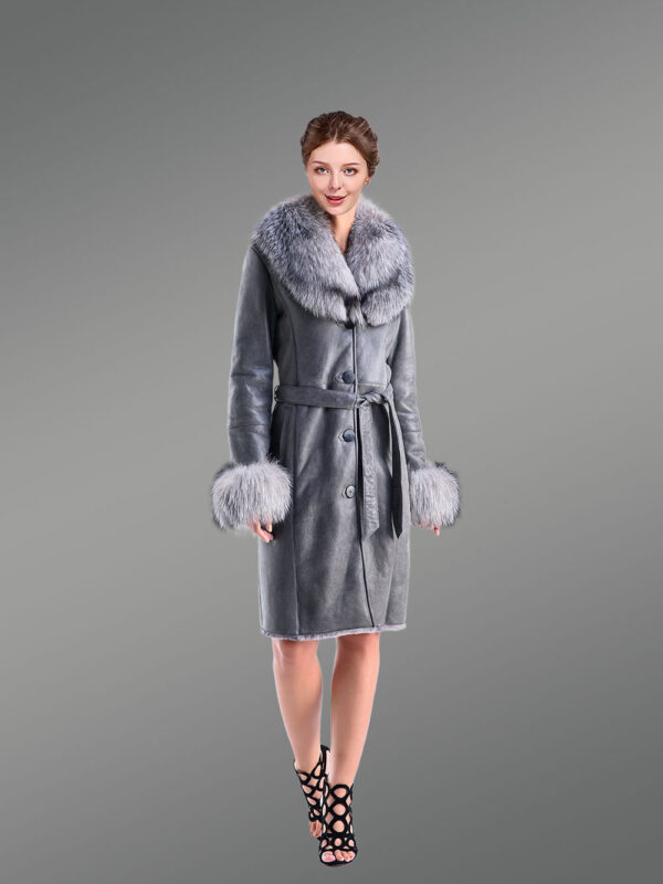 Long Premium Sheepskin Coat with Fox Fur Collar