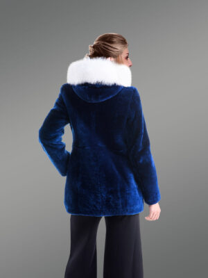 Sheep Wool Coat with Hood in Blue