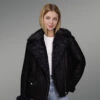 Sheepskin Shearling Jacket for Women in Black Wool