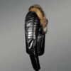 Stunning Real Leather Lapel Collar Biker Jacket with Raccoon Fur Collar for Men