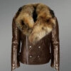 Brown Leather Jacket With Fur Collar For Men