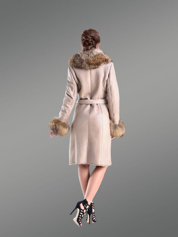 Long Original Shearling Coat with Fox Fur Collar