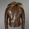 Brown Leather Jacket With Fur Collar For Men