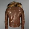 Tan Leather Jacket with Raccoon Fur Collar