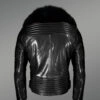 Black Motorcycle Leather Jacket with Fox Fur Collar
