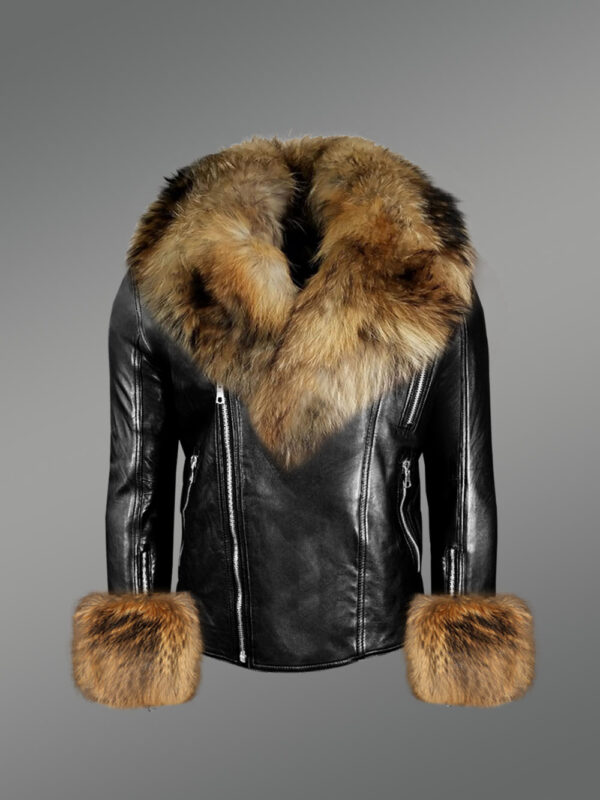 Men’s Chic Leather Jackets with Genuine Fur Collar and Handcuffs