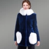 Sheep Wool Coat with Hood in Blue