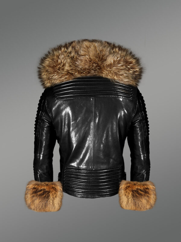 Men’s Leather Jacket with Detachable Fox Fur Collar and Cuffs