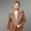Brown Suede Finish Sheepskin Shearling Jacket for Women