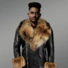 Men’s Chic Leather Jackets with Genuine Fur Collar and Handcuffs