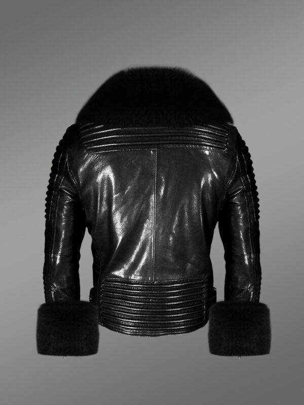 Men’s Leather Jackets in Black with Detachable Fur Collar and Handcuffs