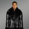 Men’s Leather Jackets in Black with Detachable Fur Collar and Handcuffs