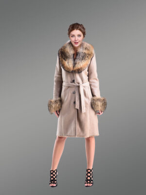 Long Original Shearling Coat with Fox Fur Collar