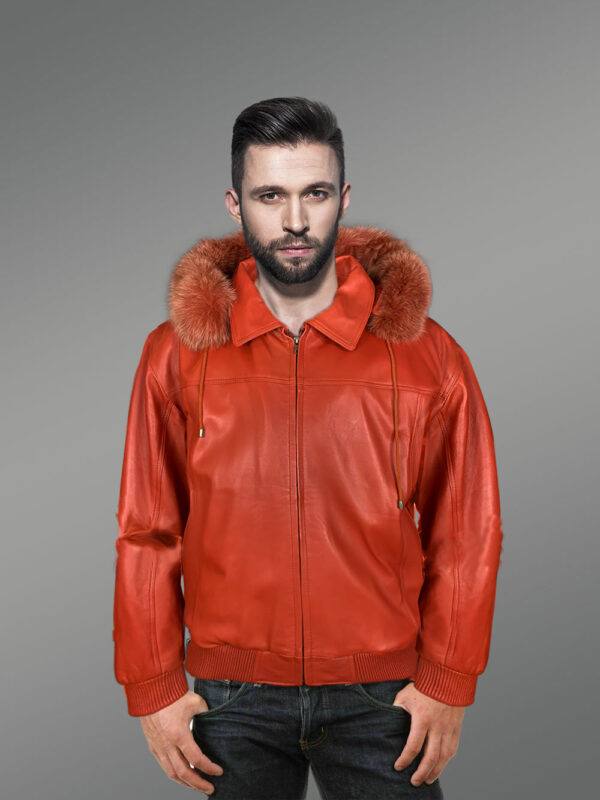 Mens Bomber with Hood and Fox Fur Trim