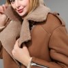 Brown Suede Finish Sheepskin Shearling Jacket for Women