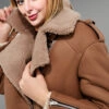 Brown Suede Finish Sheepskin Shearling Jacket for Women